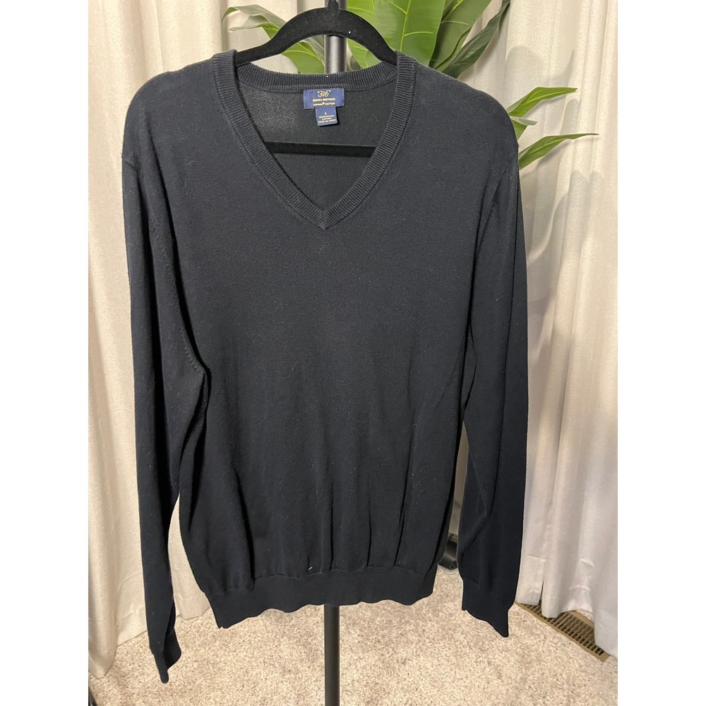Brooks Brothers 346 Mens Black 100% Supima Cotton V-Neck Sweater Size L Large